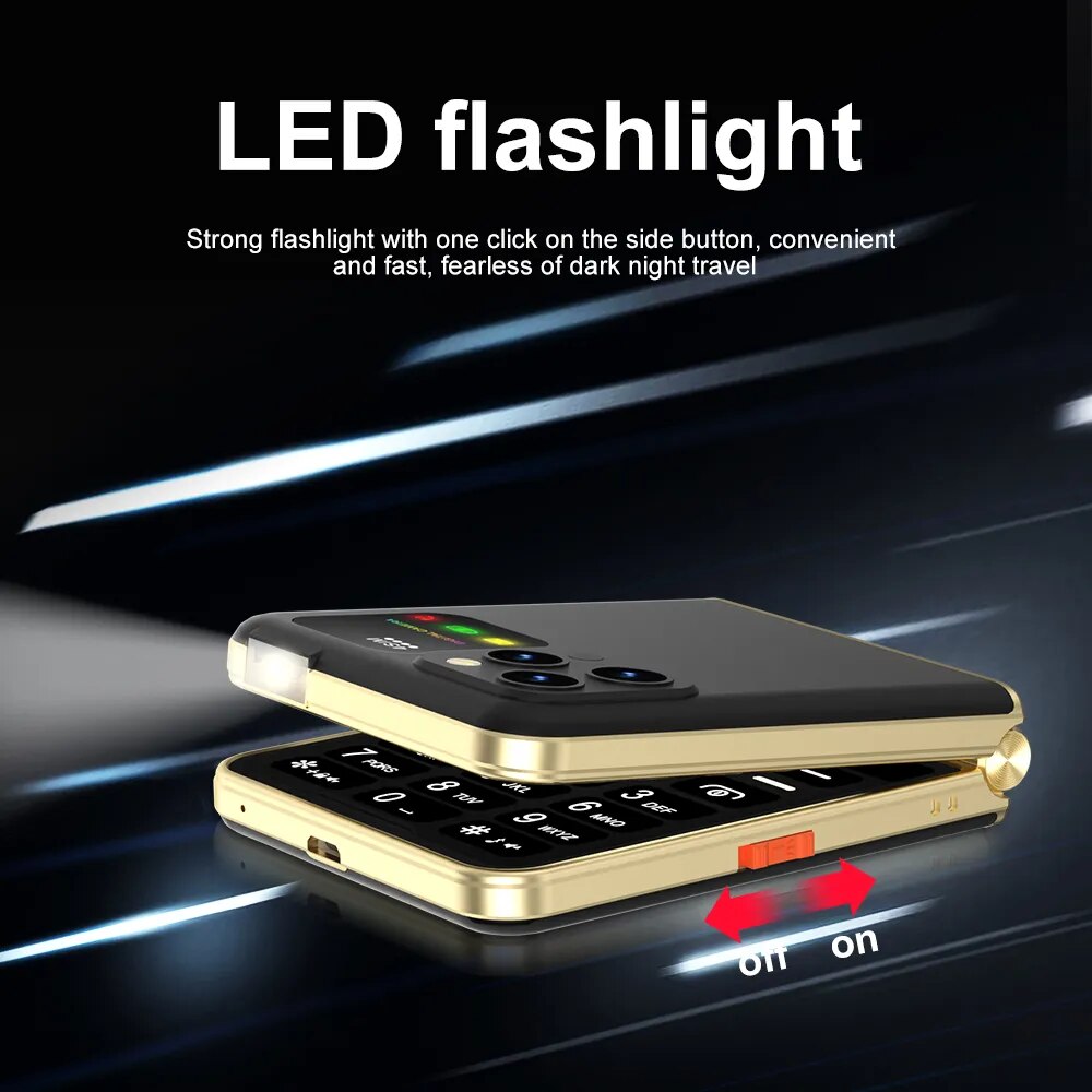 Teléfono compacto con tapa, pantalla de 2,4", 4 SIM, voz mágica y linterna LED