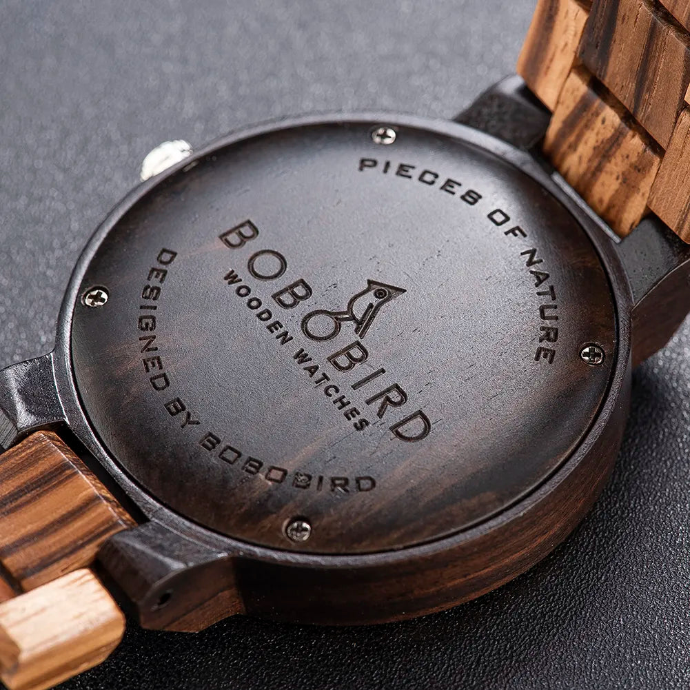 Wood Timepieces Week Date Display Quartz Watches