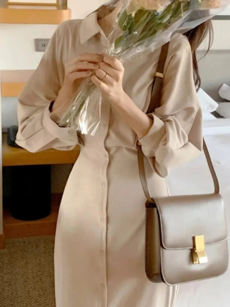 Vestido camisero midi de manga larga Elegante ajustado