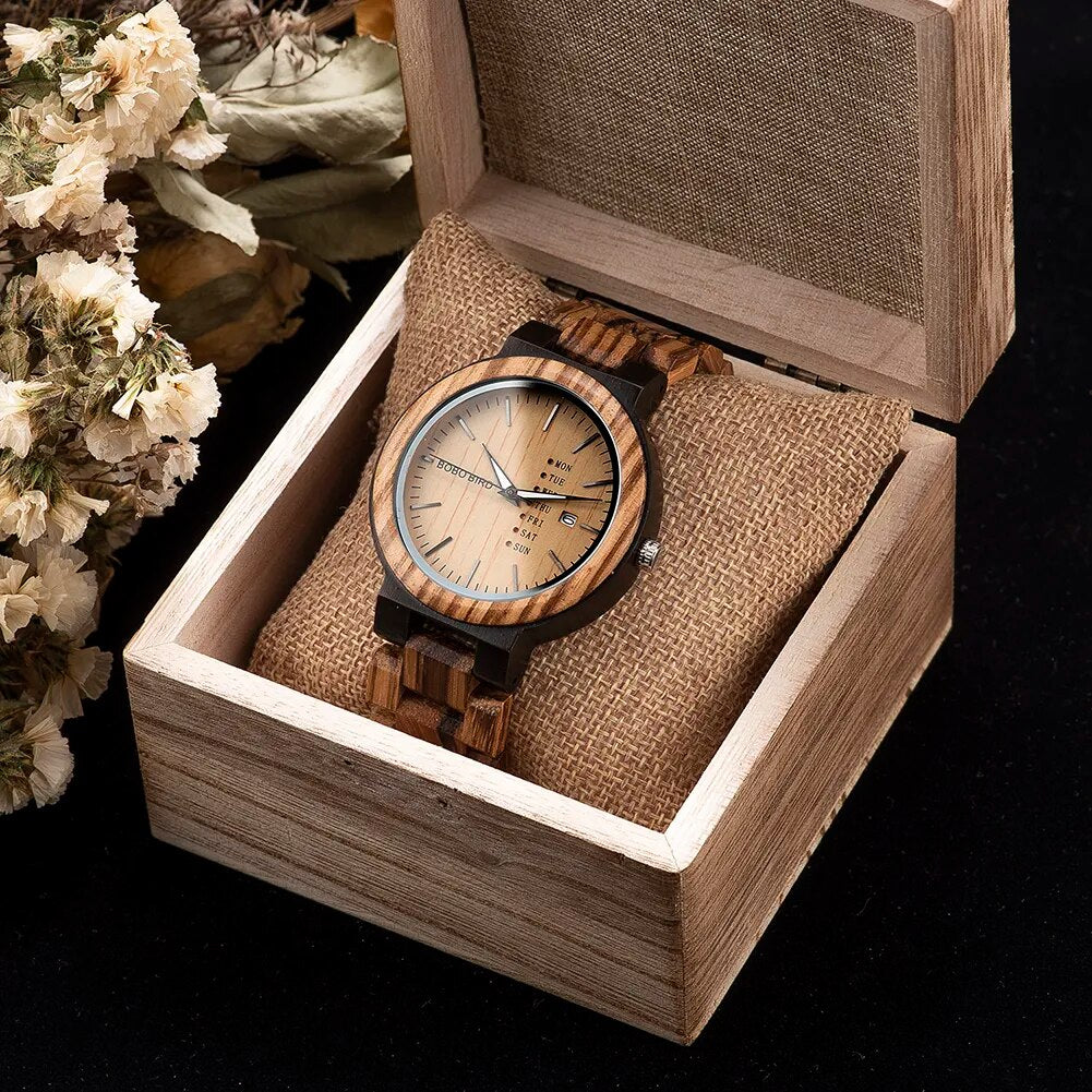 Wood Timepieces Week Date Display Quartz Watches