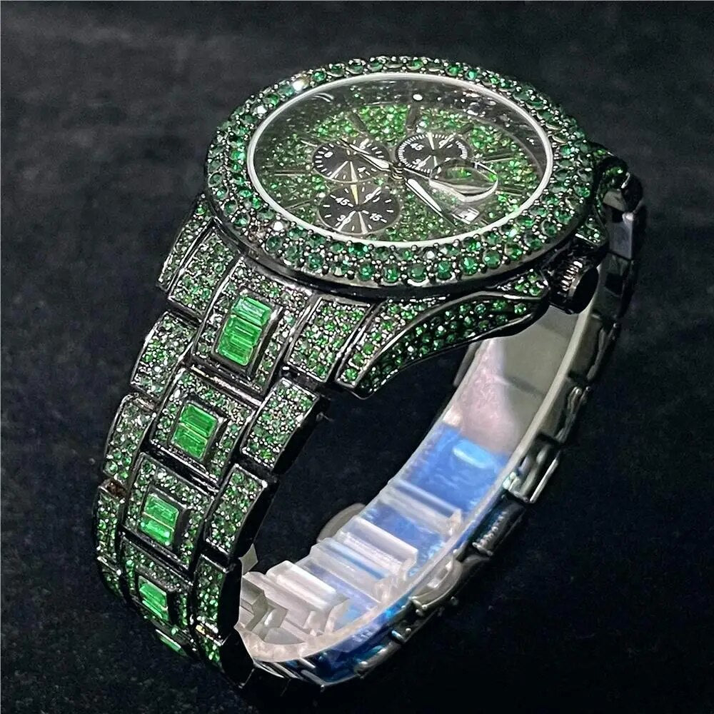 Automatic Date Hip Hop Iced Diamond Waterproof Luxury Quartz Wrist Watch