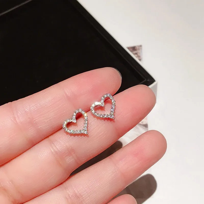 Heart Bling Zircon Stone Stud Earrings