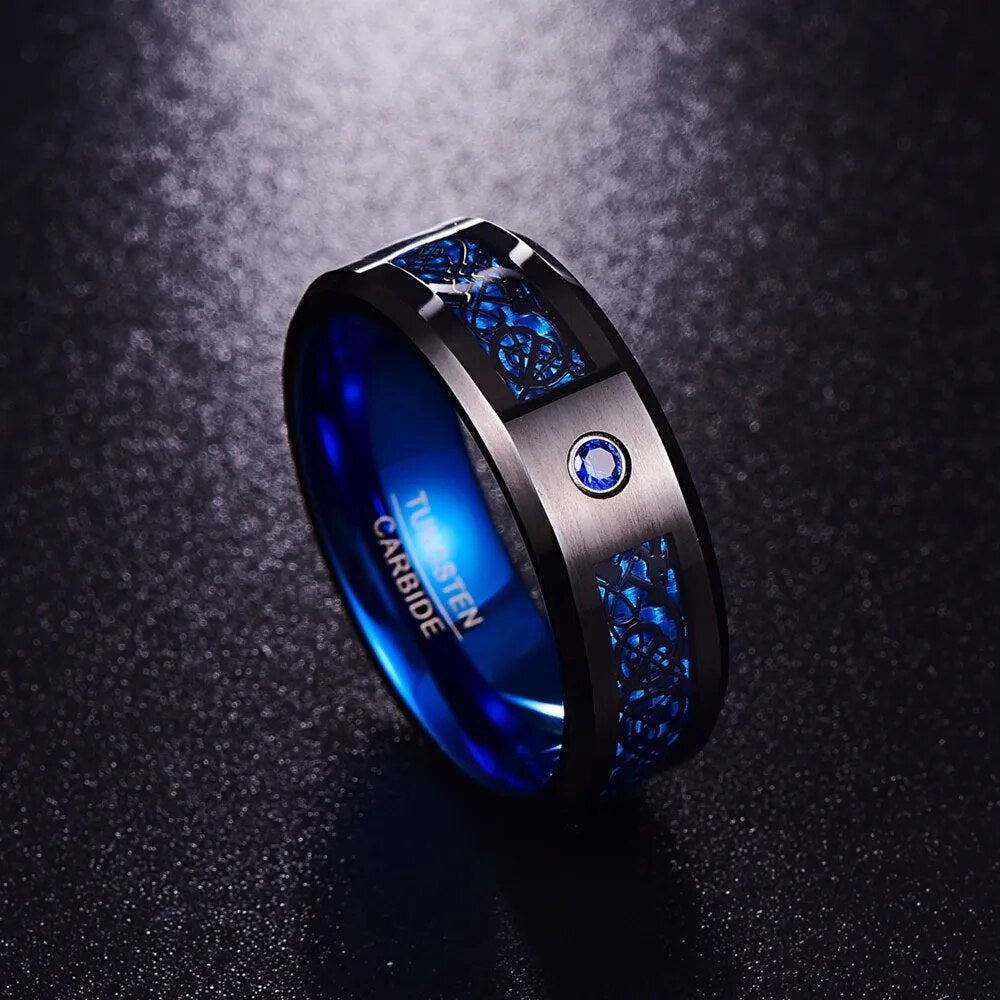 8mm Carbon Fiber  Men Rings  Black Dragon