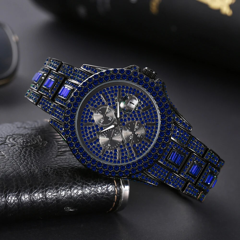 Automatic Date Hip Hop Iced Diamond Waterproof Luxury Quartz Wrist Watch