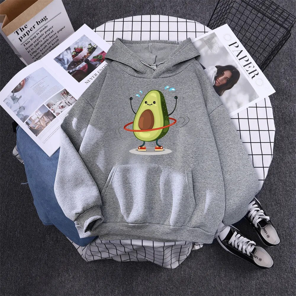 Cartoon Avocado Print Warm New Woman Hoodie