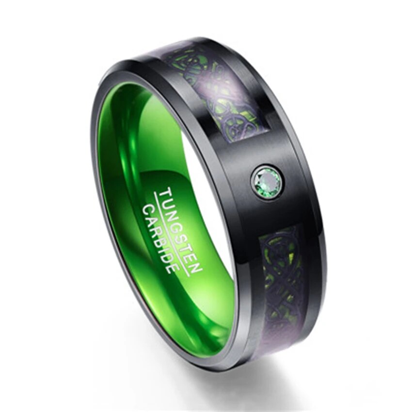 8mm Carbon Fiber  Men Rings  Black Dragon
