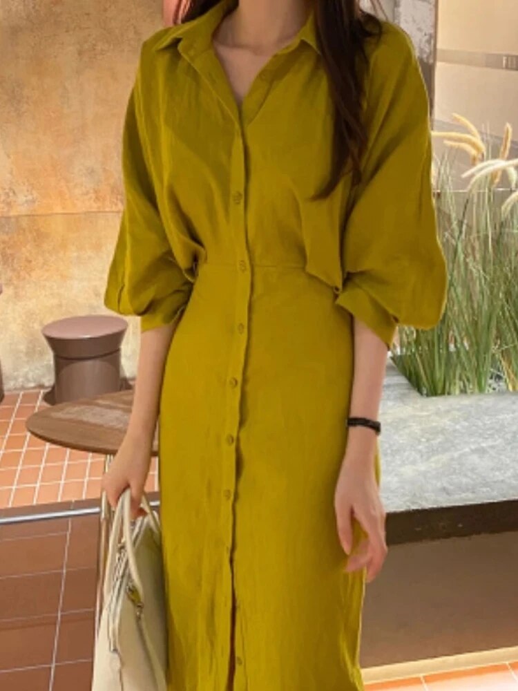 Vestido camisero midi de manga larga Elegante ajustado