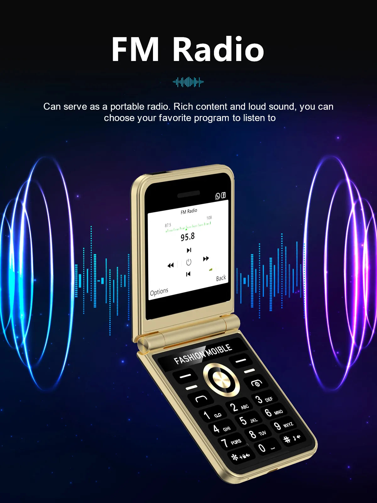 Teléfono compacto con tapa, pantalla de 2,4", 4 SIM, voz mágica y linterna LED