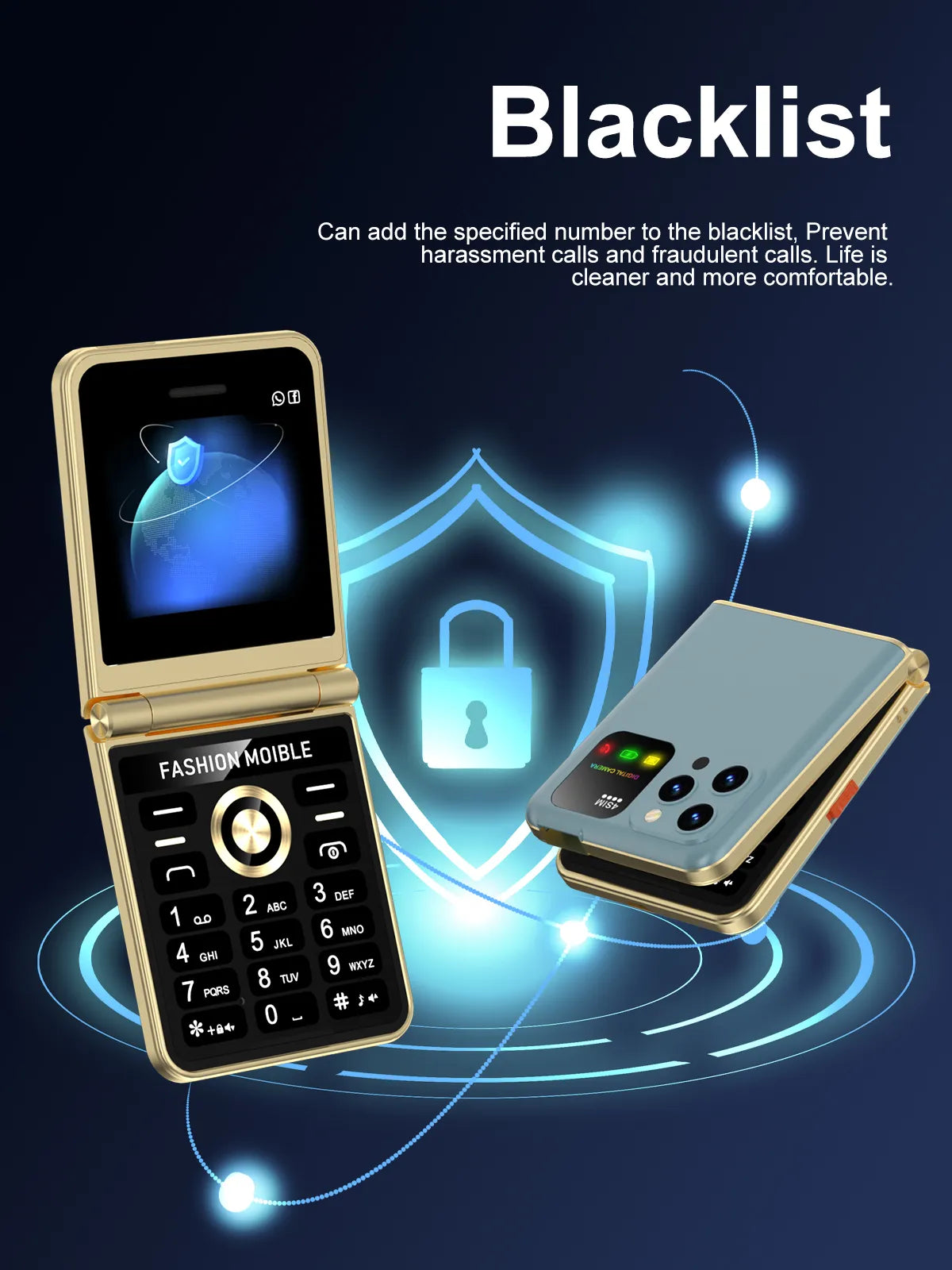 Teléfono compacto con tapa, pantalla de 2,4", 4 SIM, voz mágica y linterna LED