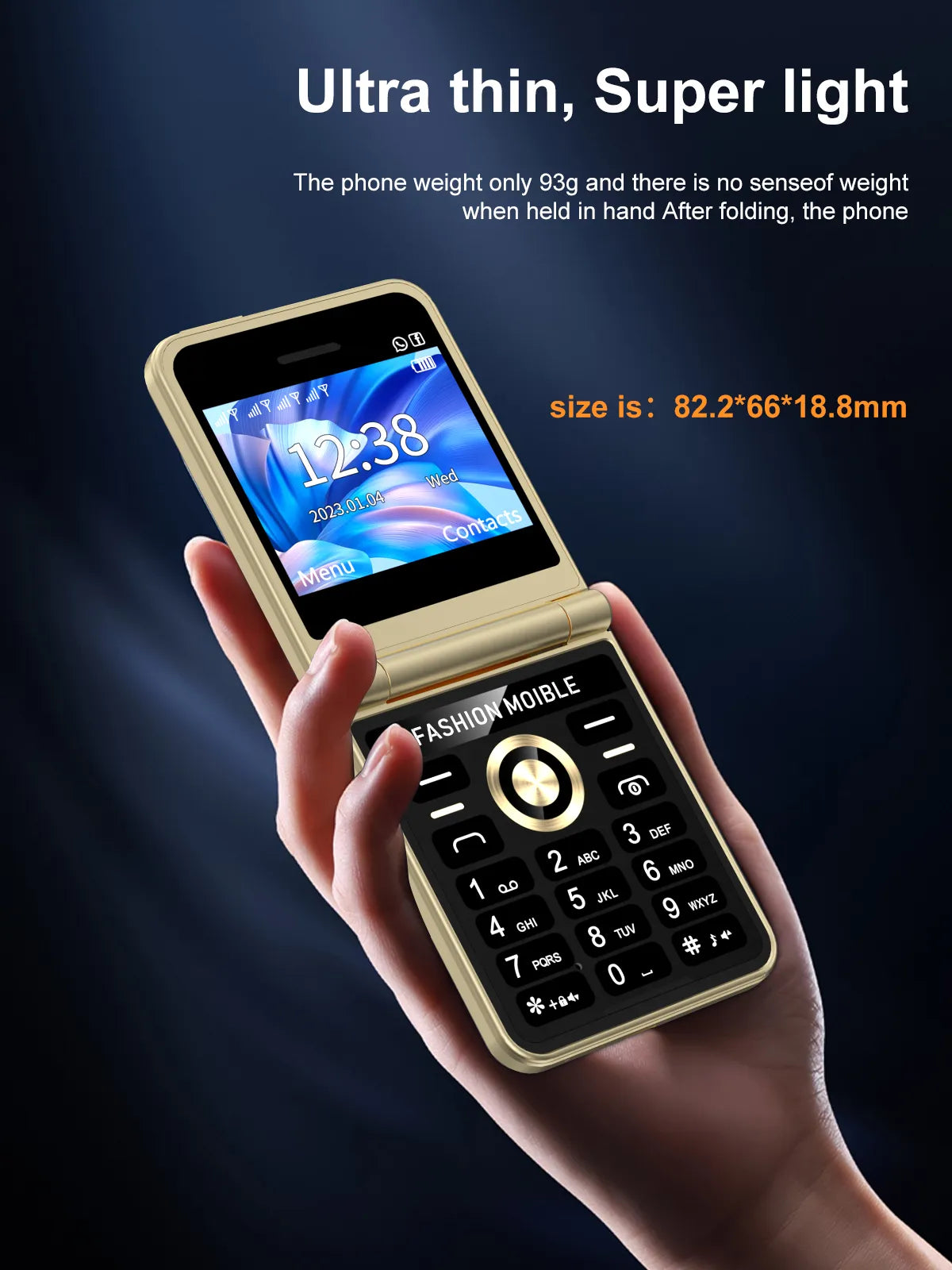 Teléfono compacto con tapa, pantalla de 2,4", 4 SIM, voz mágica y linterna LED