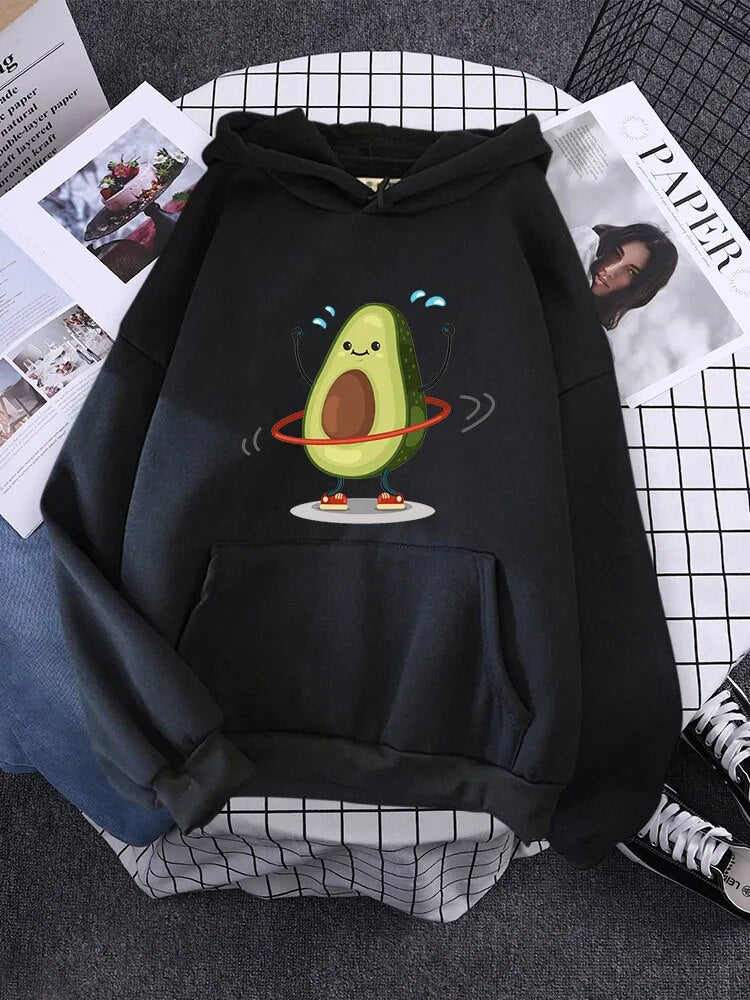 Cartoon Avocado Print Warm New Woman Hoodie