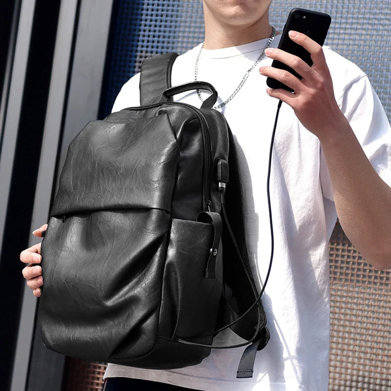 Leather PU Backpack USB Charging