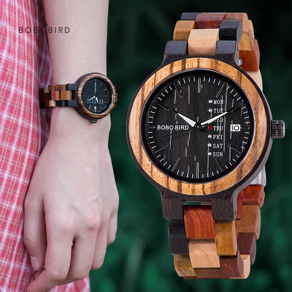 Wood Timepieces Week Date Display Quartz Watches