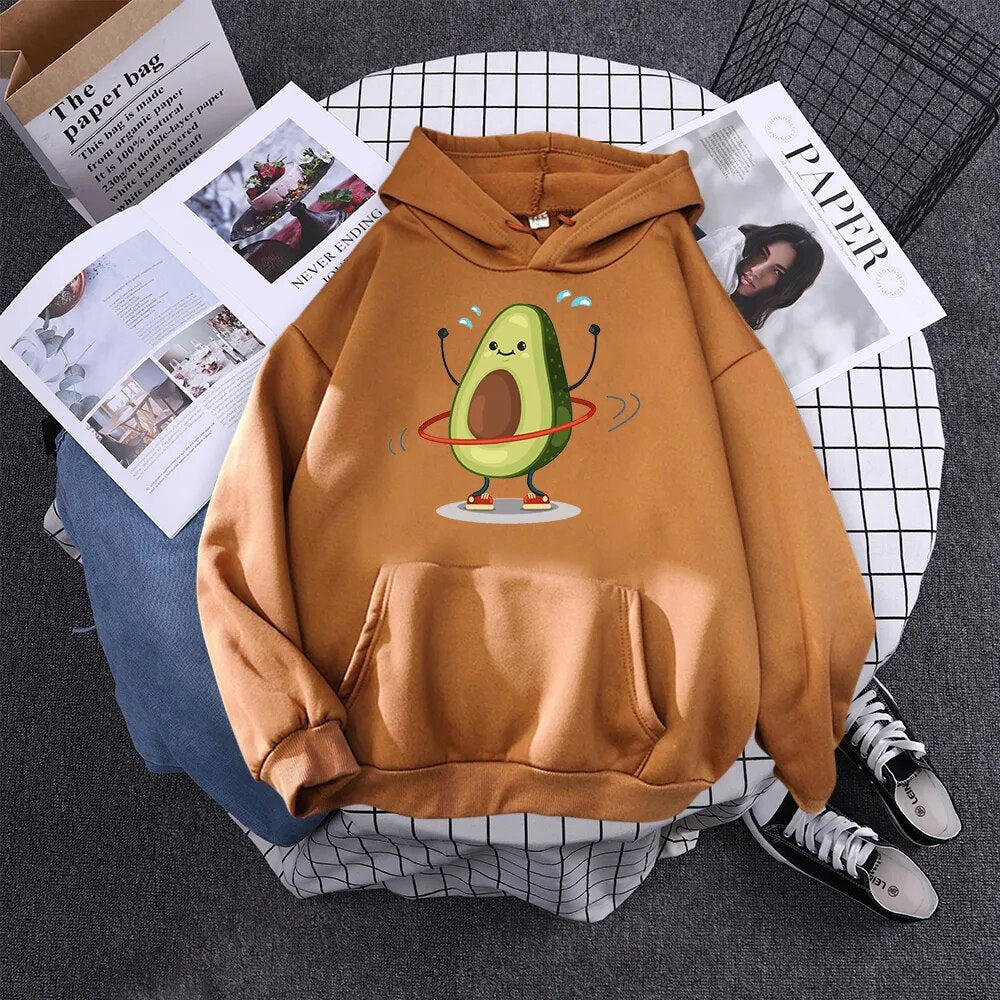 Cartoon Avocado Print Warm New Woman Hoodie
