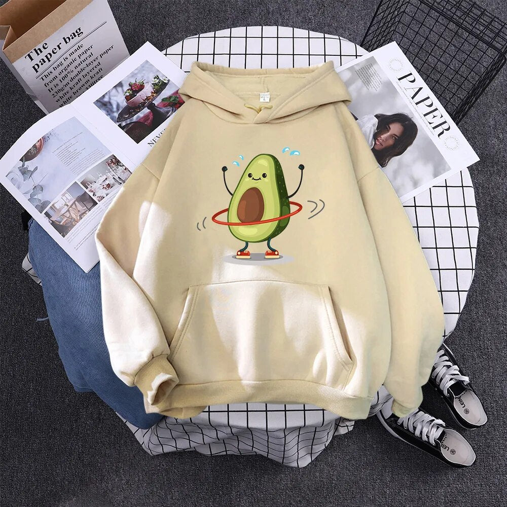 Cartoon Avocado Print Warm New Woman Hoodie