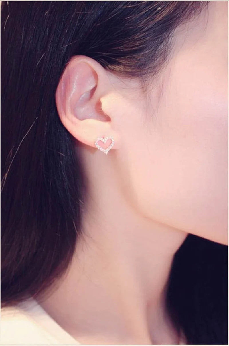 Heart Bling Zircon Stone Stud Earrings