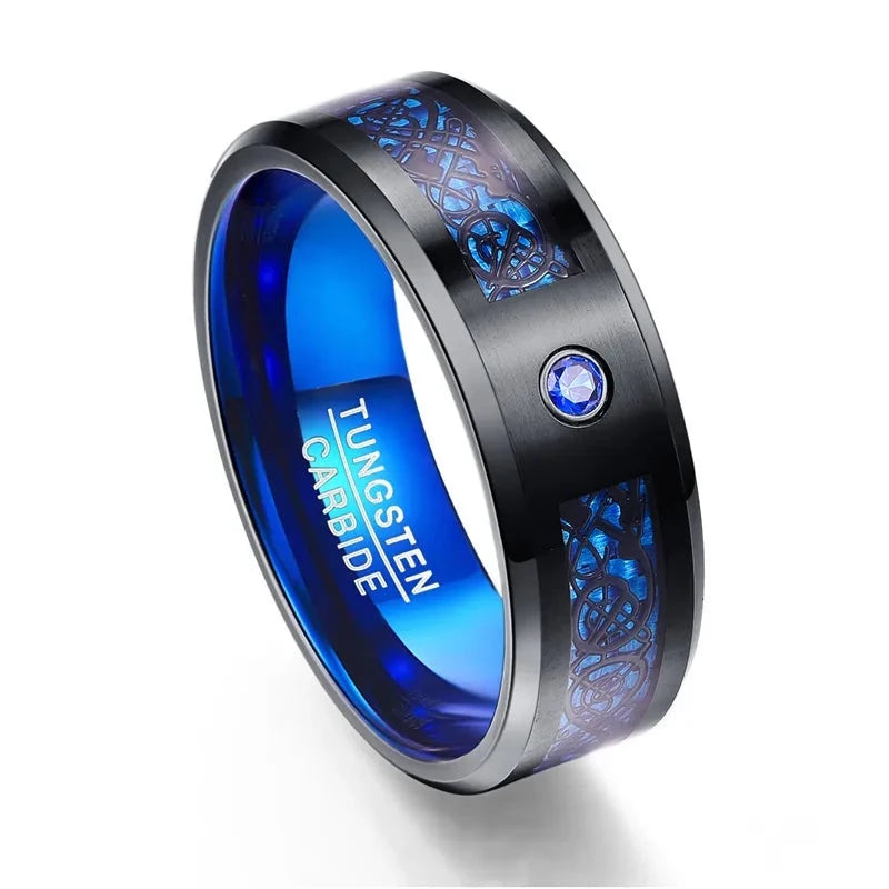 8mm Carbon Fiber  Men Rings  Black Dragon