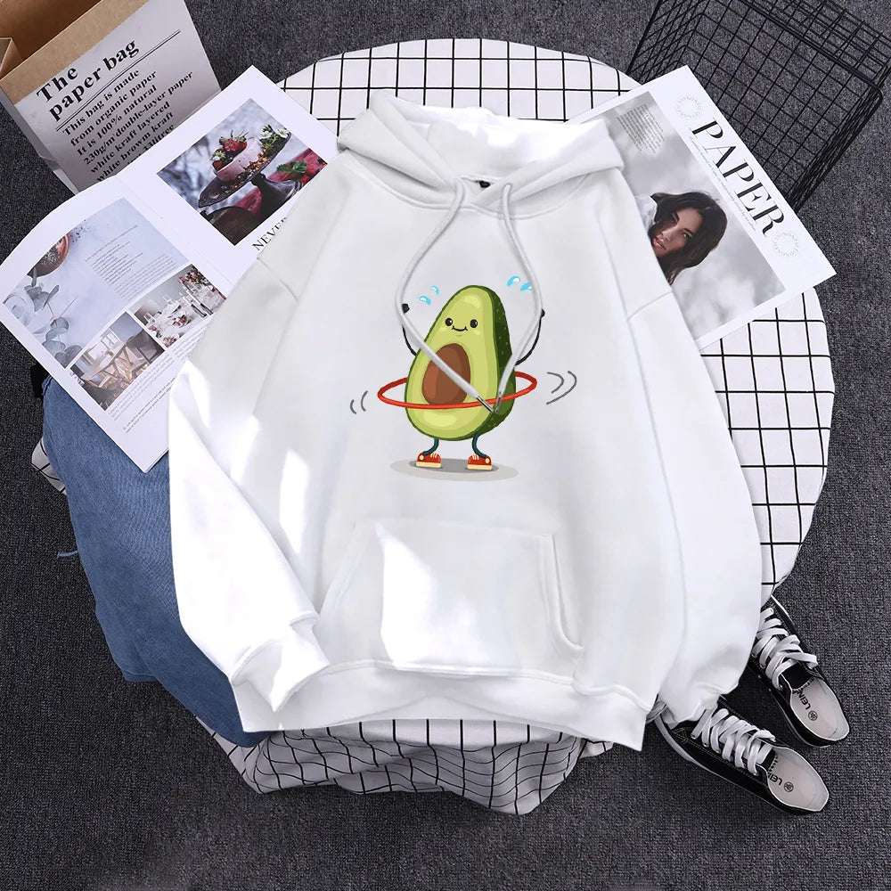 Cartoon Avocado Print Warm New Woman Hoodie