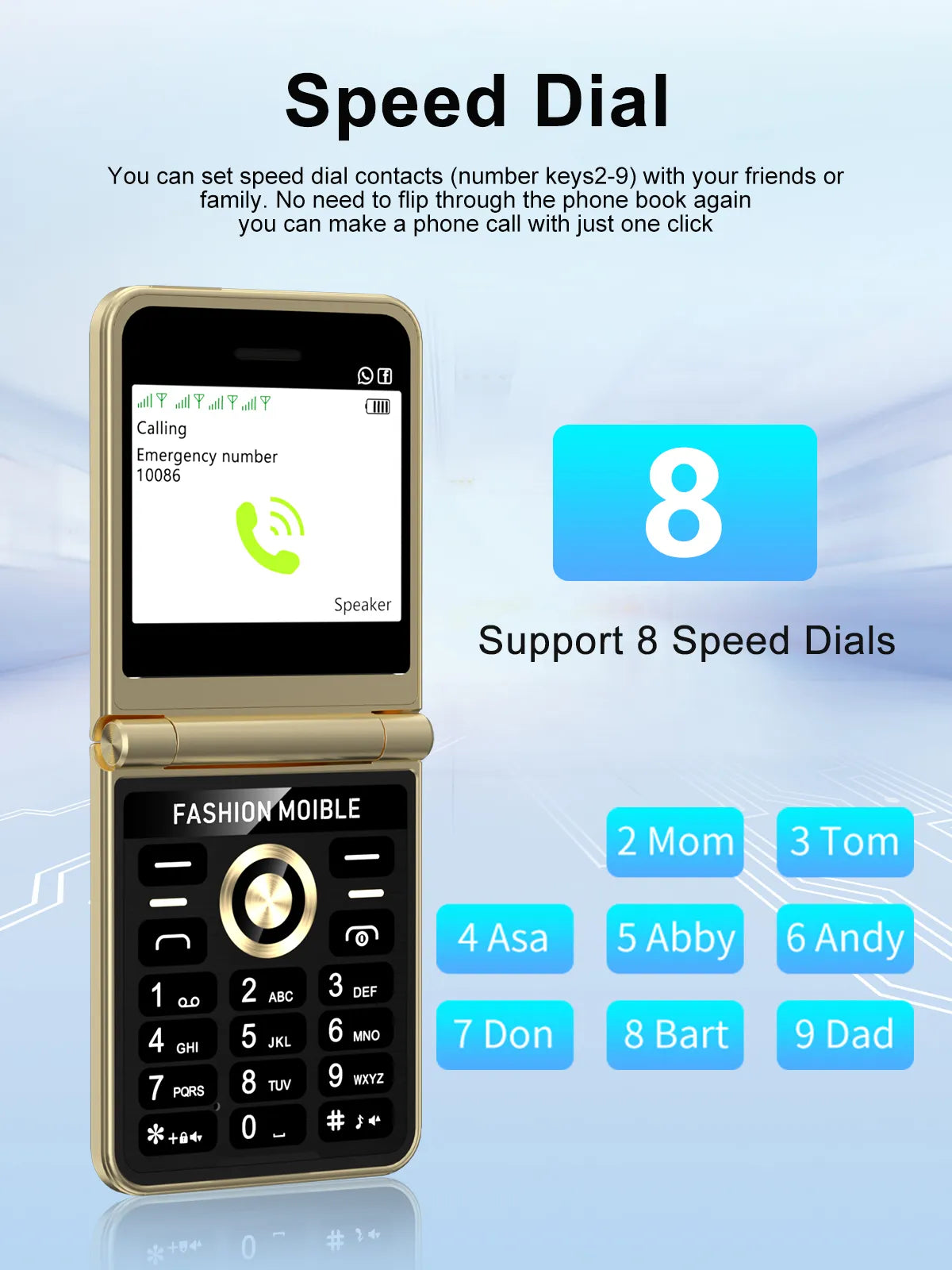 Teléfono compacto con tapa, pantalla de 2,4", 4 SIM, voz mágica y linterna LED