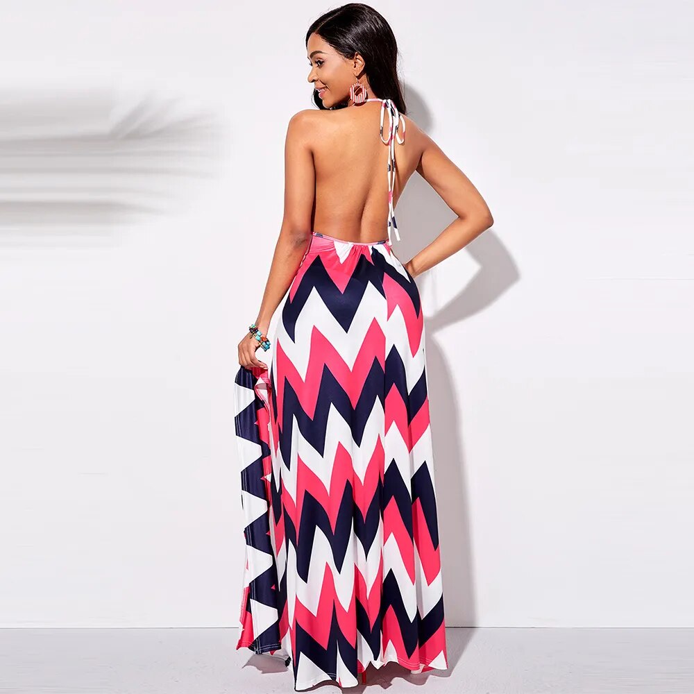 Halter Tie Contrast Geometric Print Dress