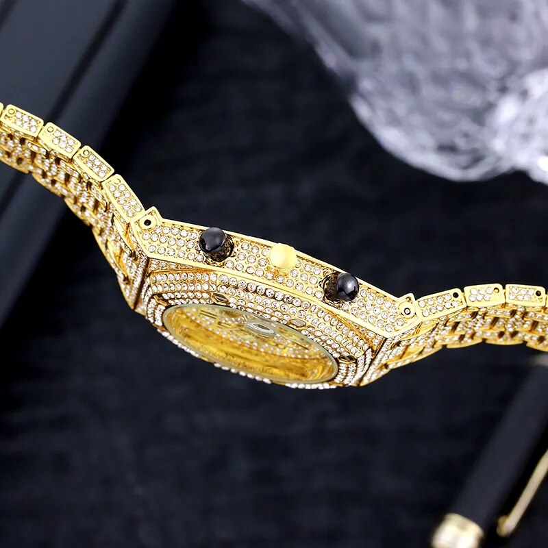 Waterproof Quartz Clock Hip Hop Iced Diamond Jewelry Wrist Watch