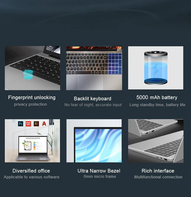 Tragbarer Laptop 12G/16G RAM 1TB SSD+1TB HDD