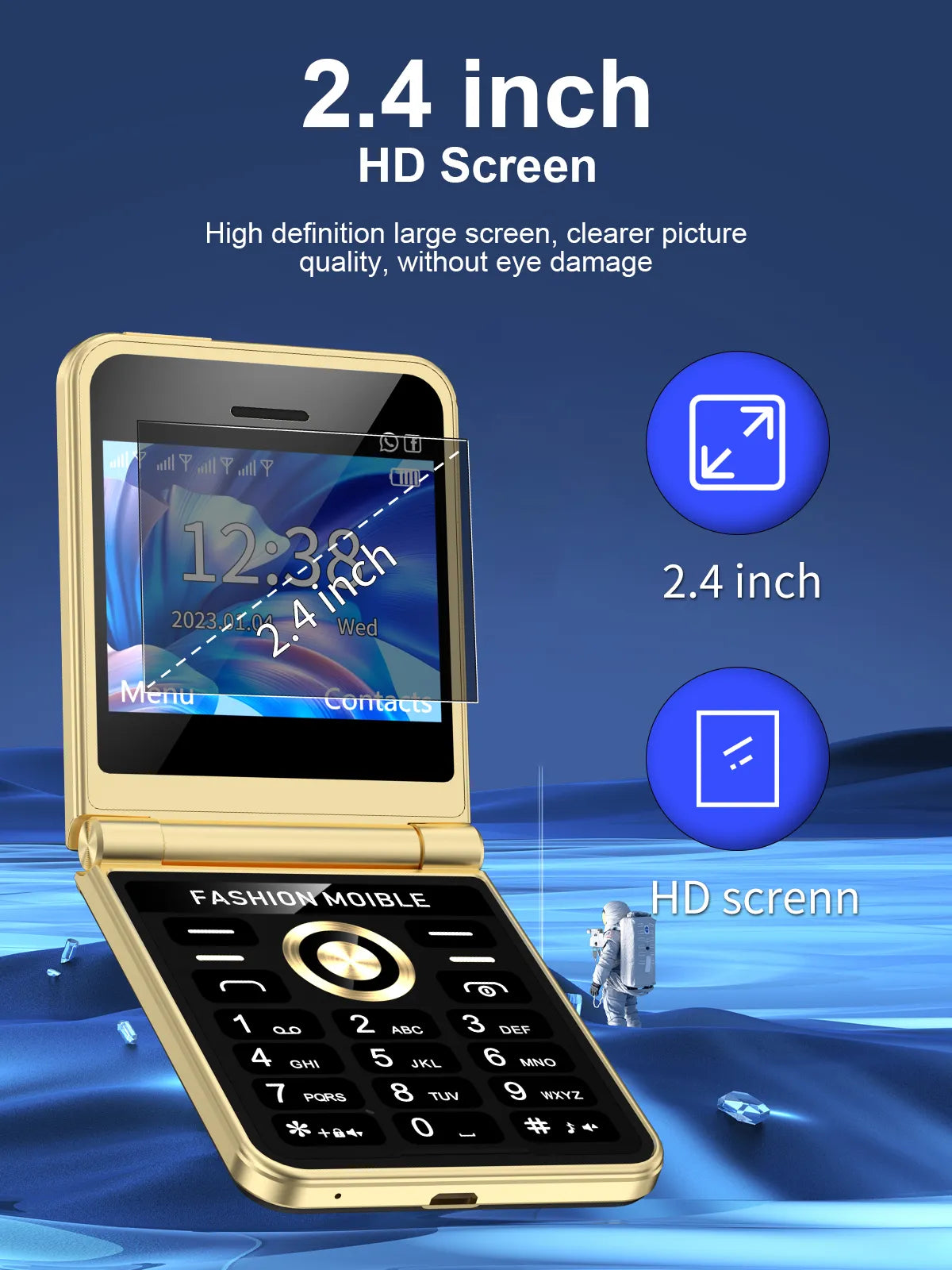 Teléfono compacto con tapa, pantalla de 2,4", 4 SIM, voz mágica y linterna LED