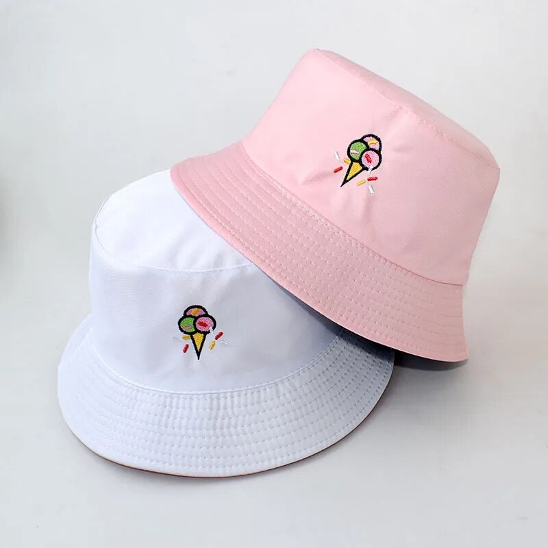 Sombrero de pescador con bordado de letras estilo coreano