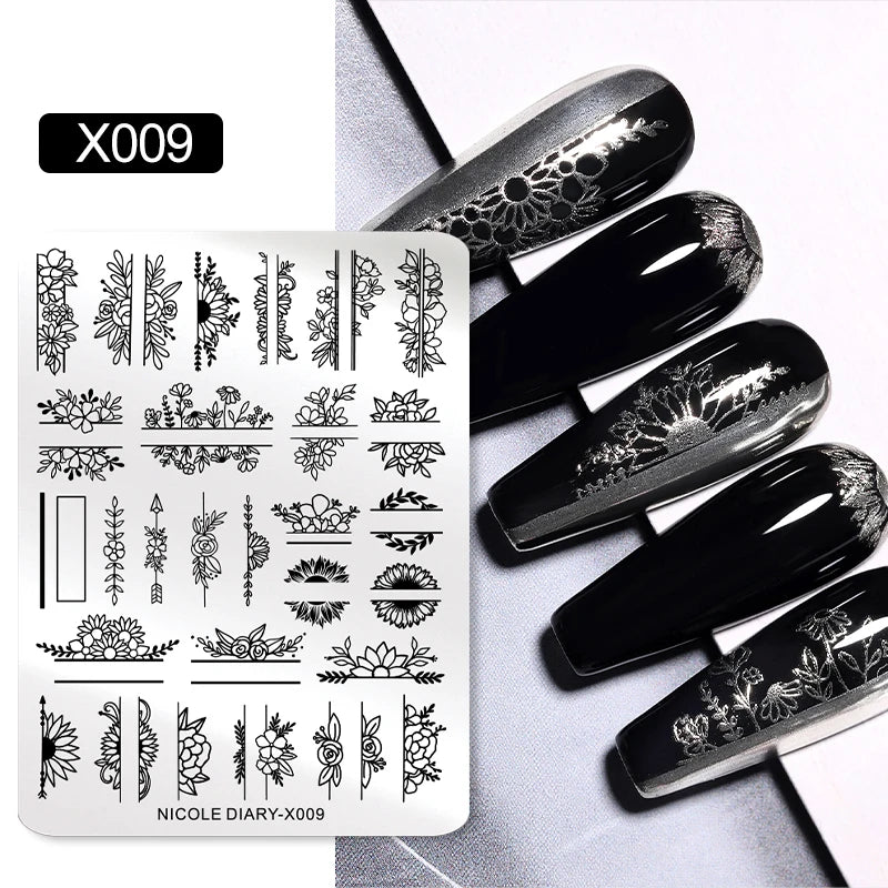 Flower Nail Stamping Plates Template Geometric