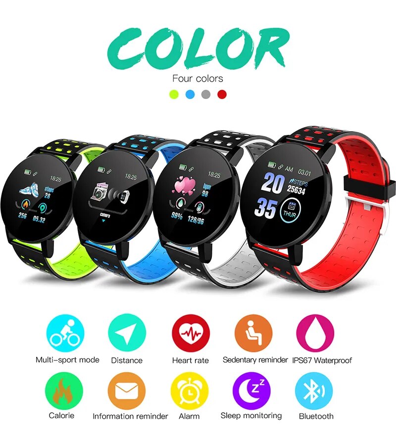 Heart Rate Blood Pressure Monitoring Fitness Tracker Smartwatch