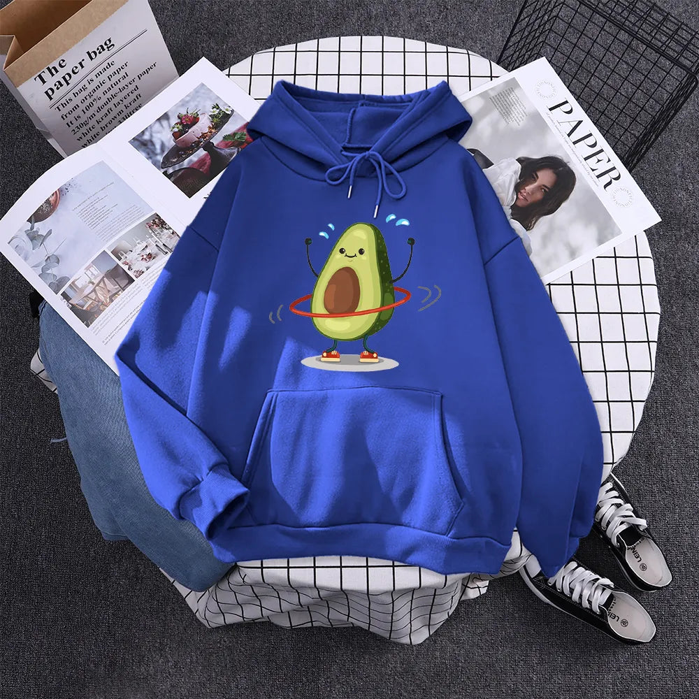 Cartoon Avocado Print Warm New Woman Hoodie